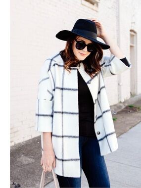 Helene Berman London Black and White Windowpane Coat Size XS